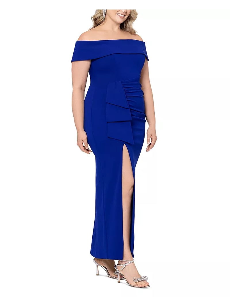 Xscape Plus Size Off-The-Shoulder Gown - Marine - Size 14W
