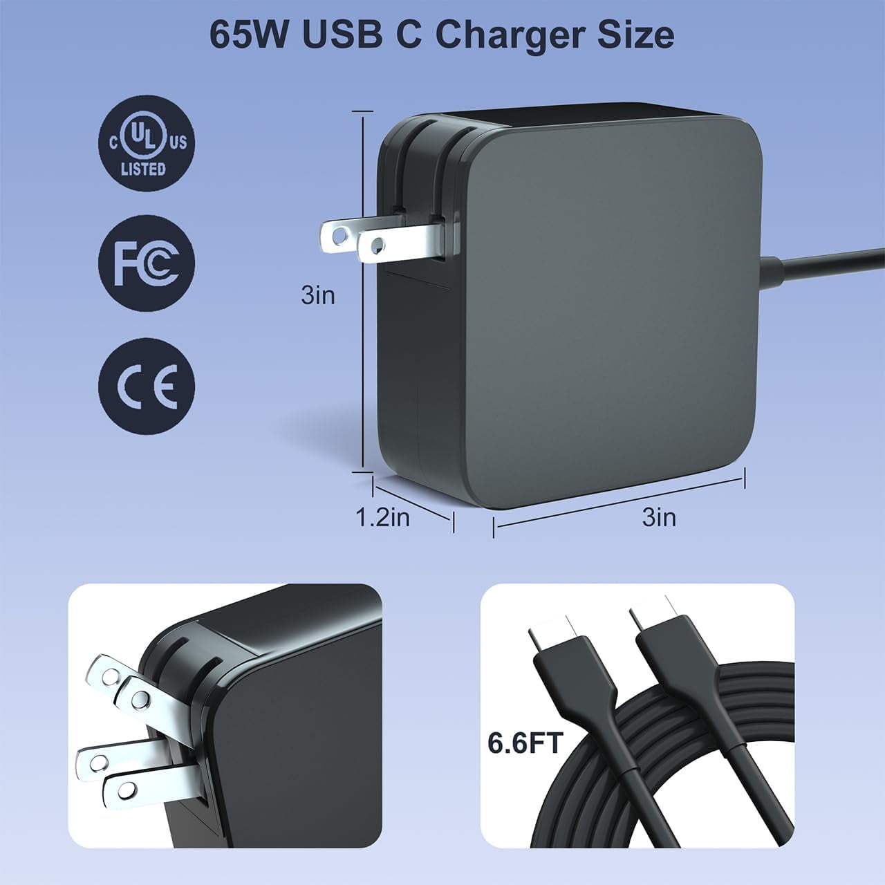20V 65W Type-C Laptop AC Adapter Charger for HP ELITEBOOK