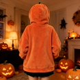 thumbnail image 4 of BODOAO Women's Halloween Hoodie Oversized Pumpkin Hood Pullover with Zip Face Opening Kangaroo Pocket and Happy Halloween Graphic Spooky Hoodies for Women Yellow S, 4 of 8