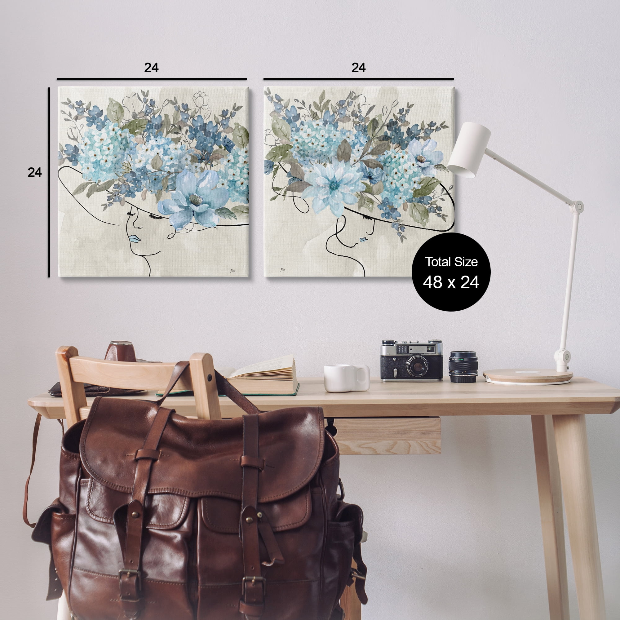 Stupell Industries Female Figure Floral Hat People Painting Wrapped Canvas Art Print Wall Art, 24 x 24, Set of 2