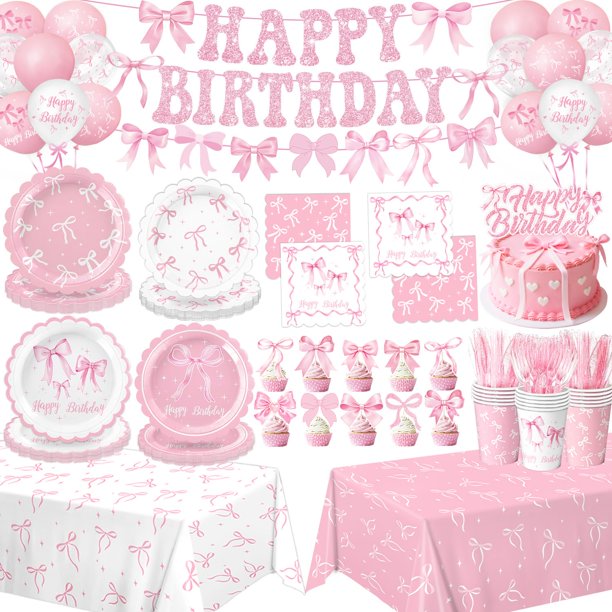 Decoraciones para fiesta de cumpleaños QIYANPAX, set de moños rosas