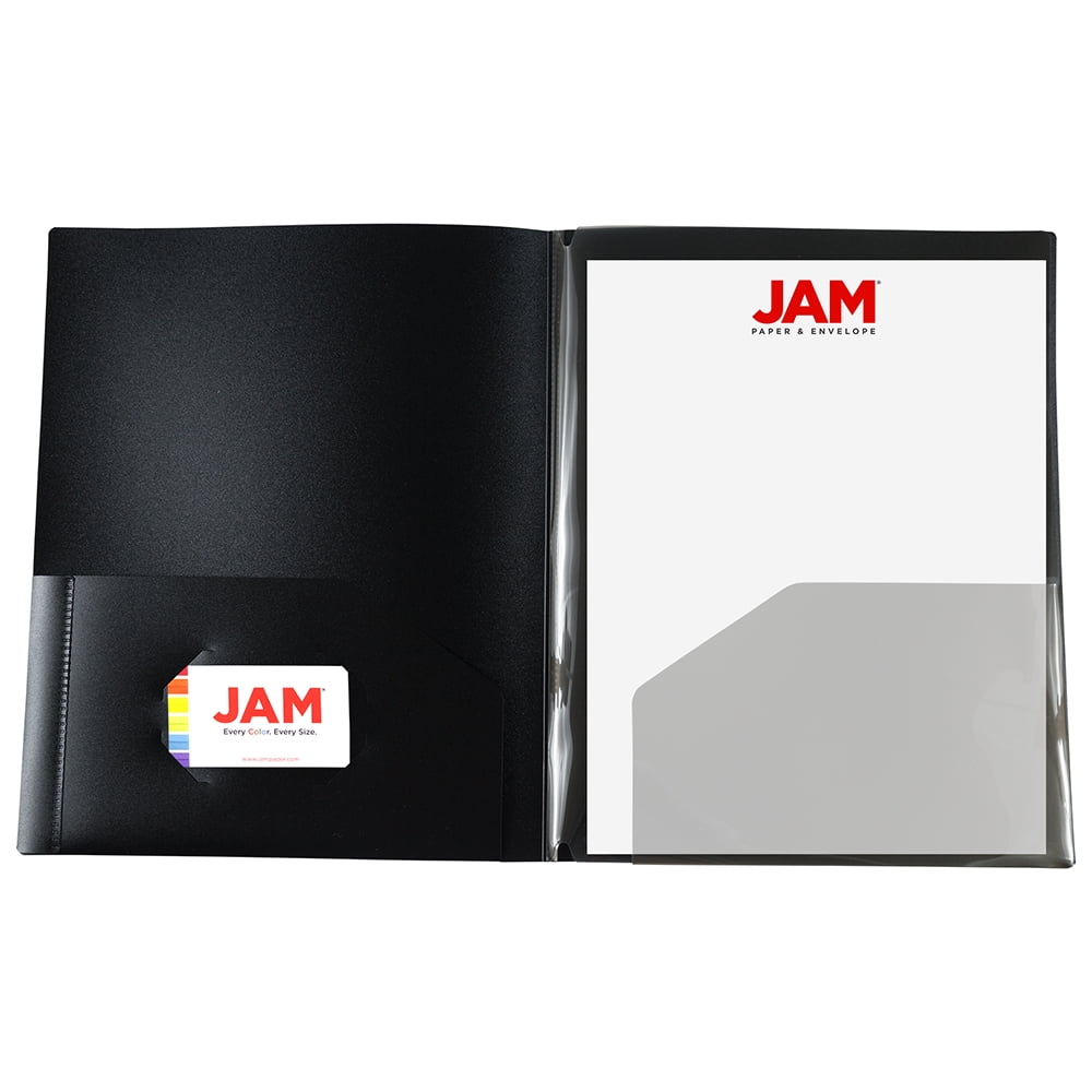 JAM Paper Heavy Duty Plastic Multi Pocket Folders, 4 Pocket Organizer, Black, Bulk 72/Pack