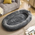 thumbnail image 3 of Human Dog Bed for Adult, Giant Extra Large Memory Foam Human Size Pet Bed for People, Fluffy Plush Dog Bed for Human with Storage Pocket Cover Portable Handle Non-Slip Bottom, 3 of 9
