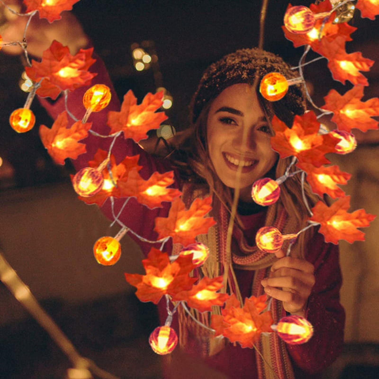 Thanksgiving Maple Leaves Lights 20ft 40 LEDs Fall Leaves Garlands with Lights Waterproof Battery Operated String Lights for Halloween Autumn Harvest Festival Outdoor Garden Party Decor