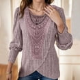 thumbnail image 2 of Diufon Knitted Tops for Women Trendy Lace Hollow Out Loose Long Sleeve Crewneck Shirts Casual Strip Blouse, 2 of 7