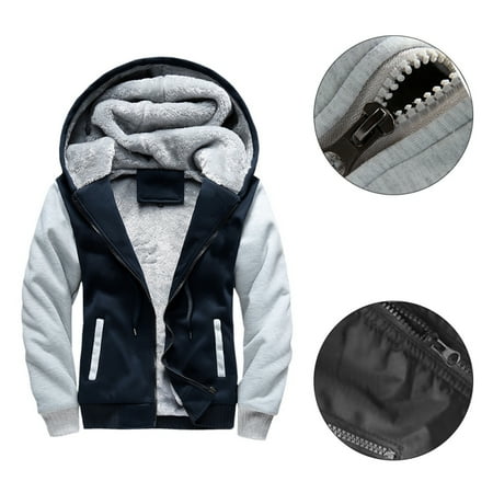 Velvet Hood Coat - Men's Winter Plus Velvet Padded Zipper Hooded Warm Sporting Sweater Jacket