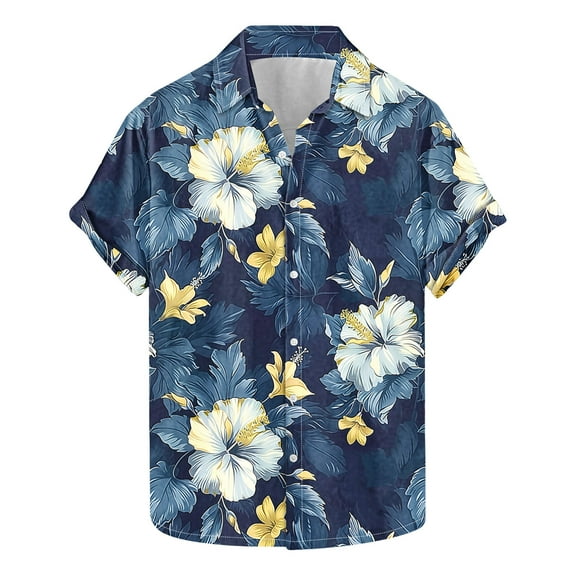 Hawaiian Shirt for Men, Tropical Graphic Beach Shirts Casual Summer Button Down Short Sleeve Floral Shirt Vacation Outfits