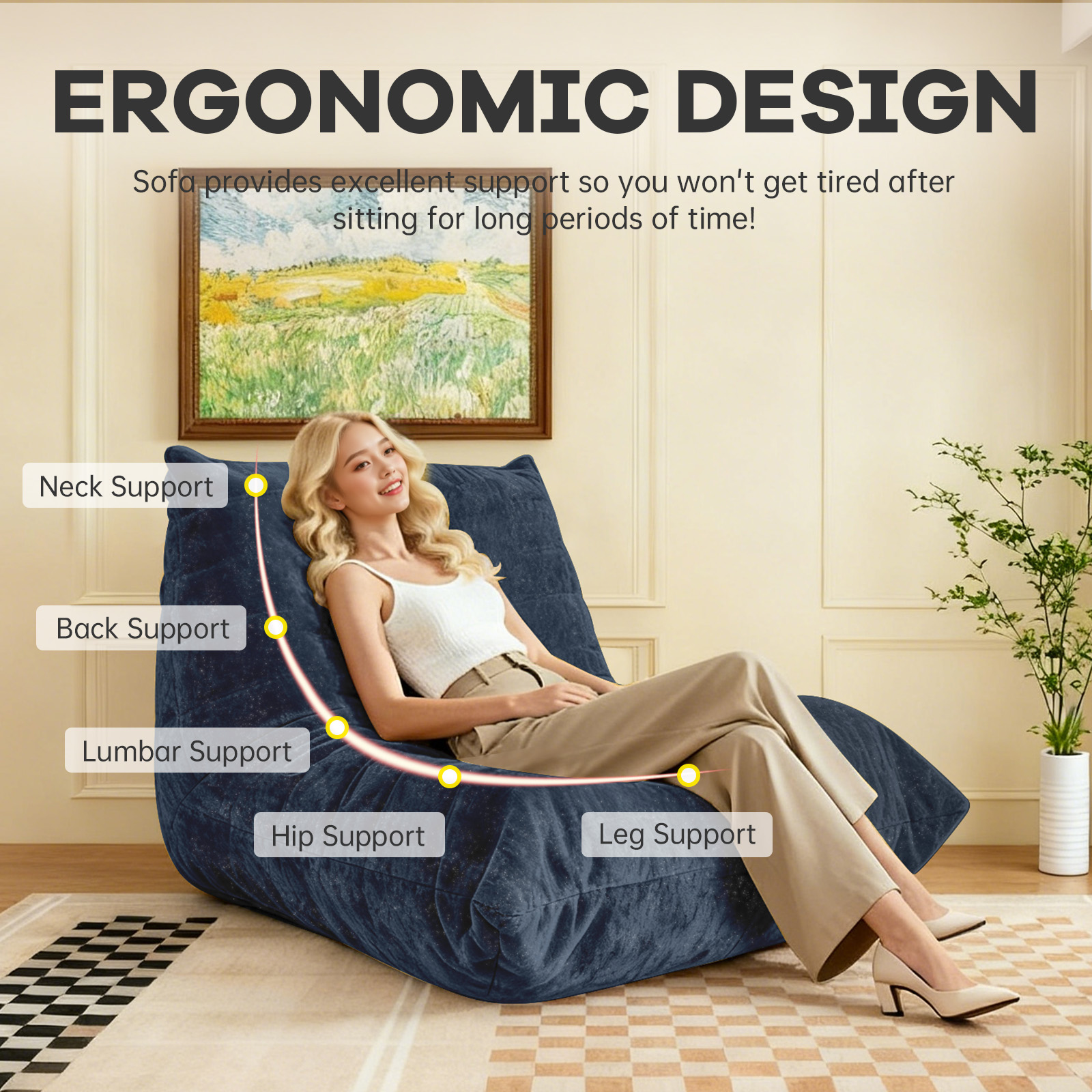 zyoiszvq Bean Bag Chairs with Filling, Memory Foam Lazy Bean Bag Sofa Chair