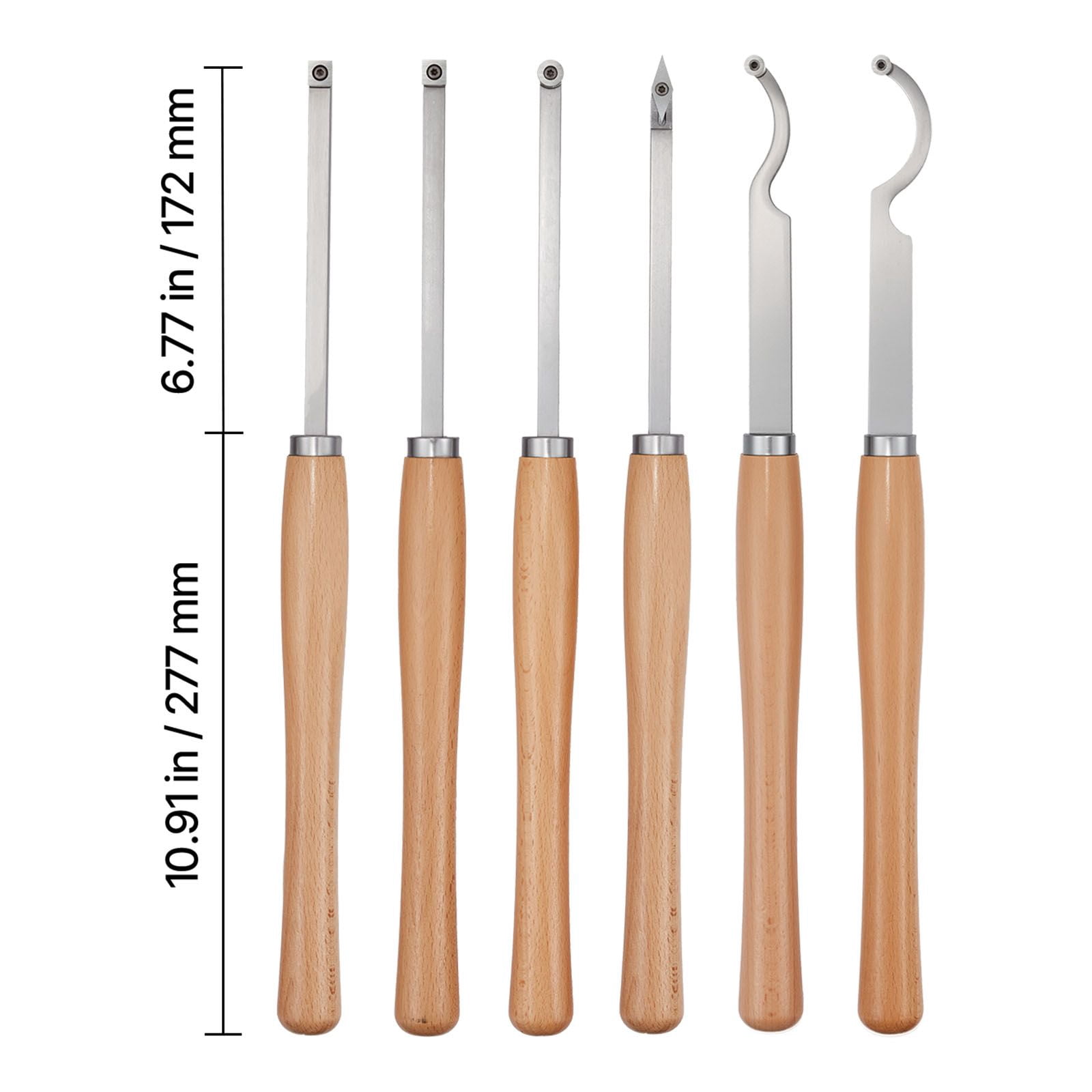 6-Piece Wood Lathe Turning Tool Set, Carbide Inserts with Diamond, Round & Square Blades, Wooden Handle, Wooden Box, for Beginners, Hobbyists & Professionals