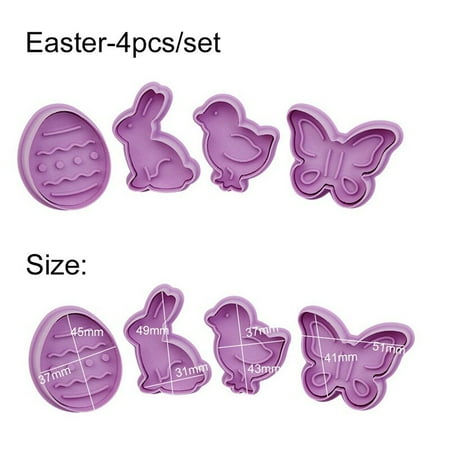 

1Set Easter Plastic Cookie Cutter Rabbit Egg Biscuit Cutter 3D Cartoon Bunny Molds Baking Cookie Too