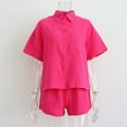 thumbnail image 4 of Womens Casual 2 Piece Outfits Cotton Linen Sets Button Down Shirt Shorts 2025 Beach Coverup Set Rose Red L, 4 of 8