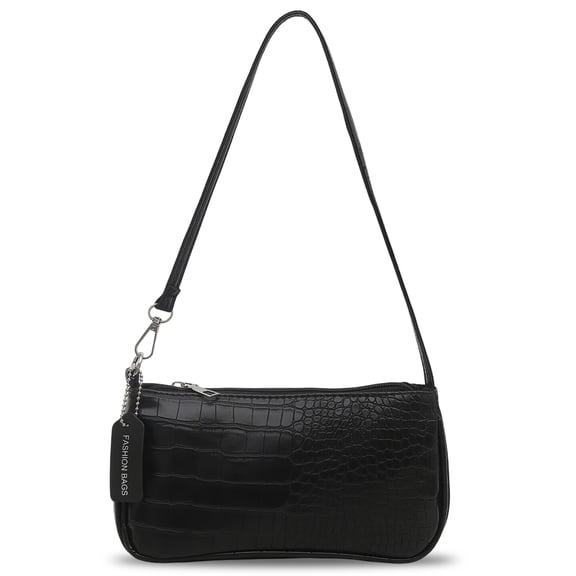 Women's Crocodile Embossed Mini Shoulder Bag, Faux Leather Retro Underarm Purse with Zipper