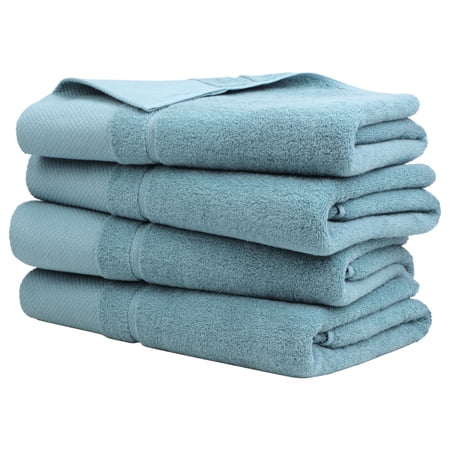 Unique Bargains 100% Cotton Absorbent Bath Towel Set 27 x54  Saxe Blue 4 Pcs