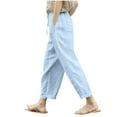 thumbnail image 1 of FNFYFH Clearance Ladies High Waist Linen Cotton Trousers Loose Fit Solid Color Long Pants, 1 of 6