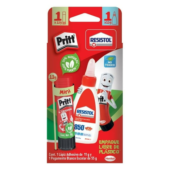 Lápiz Adhesivo y Pegamento Escolar Pritt 11 g y 55 g