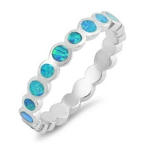 CHOOSE YOUR COLOR Blue Simulated Opal Round Stackable Ring .925 Sterling Silver Band CZ Female Size 10