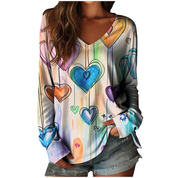 Aloohaidyvio Womens Long Sleeve V Neck Tops Basic T Shirts Casual Loose Fit Flowy Tunic Tops