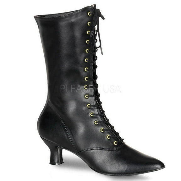 Funtasma VICTORIAN-120 - 2 3/4" Heel Front Lace Up Mid Calf Boot with Inner Side Zip-Blk Pu-7