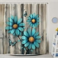 thumbnail image 2 of Rustic Teal Floral Shower Curtain Farmhouse Decorative, Country Daisy Flowers Butterflies Vintage Wood Plank Shower Curtains with Hooks, Turquoise Blue Bathtub Curtain 72"W x 78"L (Pack of 1), 2 of 6