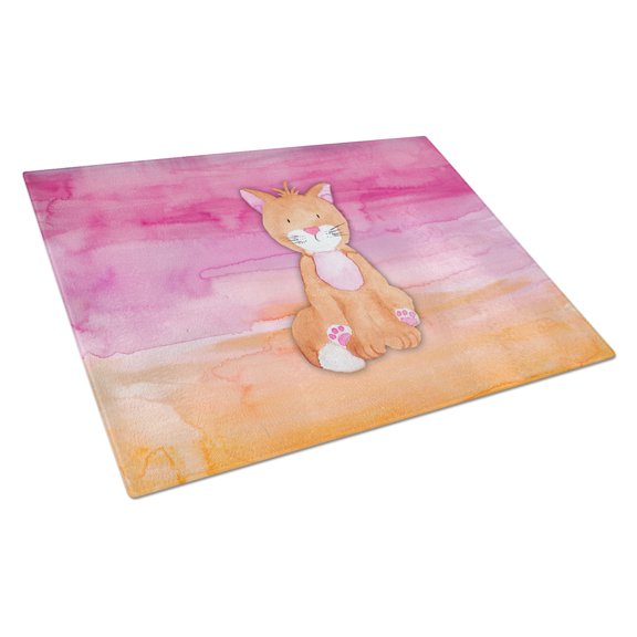 Caroline's Treasures Orange Cat Watercolor Glass Cutting Board Large
