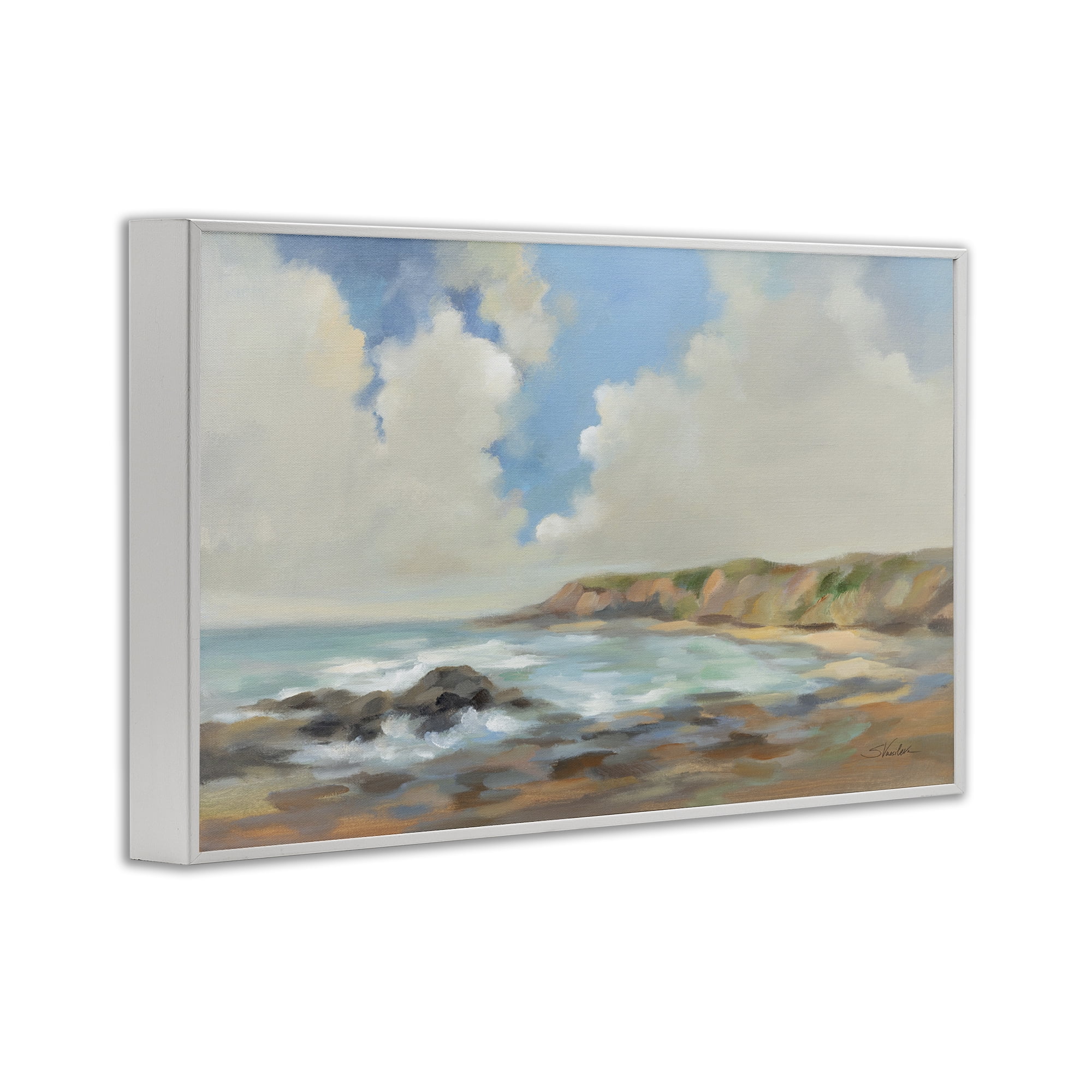 Stupell Industries California Coast Cliffs Landscape Painting White Framed Art Print Wall Art, 30 x 20
