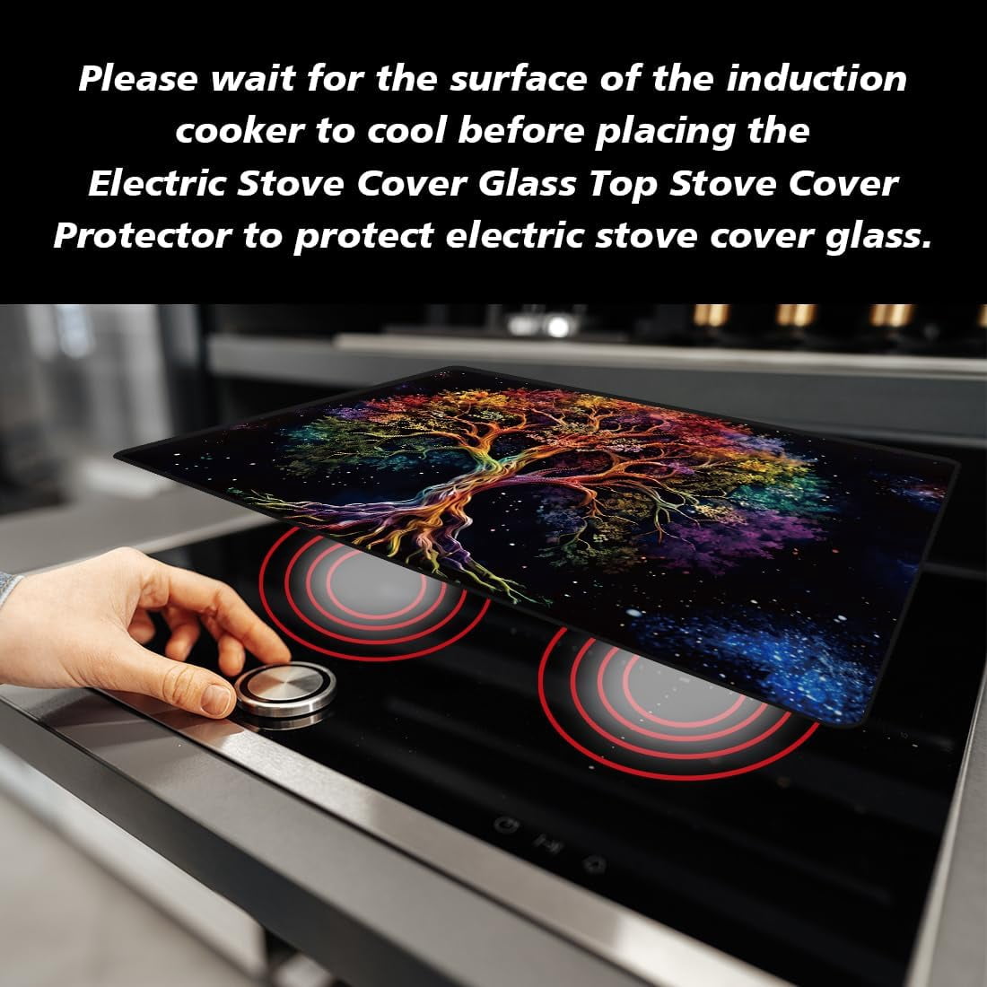Stove Cover Electric Stove Cover Rubber Glass Stove Top Protector Stove Cover Protector Counter Mat for Electric Stove and Ceramic Granite Tabletop (28.3x20.5 Inch Colorful Tree)