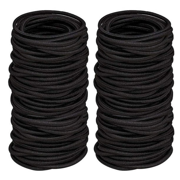 Gomas para el pelo sin metal - Negras, 4 mm de grosor, elásticas y sin costuras, para pelo grueso/rizado, coletas y ejercicios