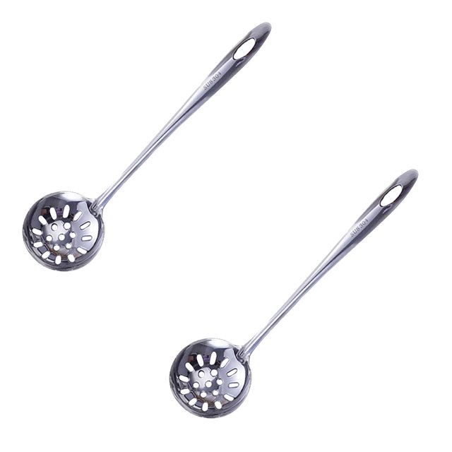 Oleegame 2PC Stainless Steel Cutlery Set Stainless Steel Soup Spoon Leaking Kitchen Utensils Tableware Hot Pot Spoon Kitchen Utensils Cooking Can Be Hung Handle.