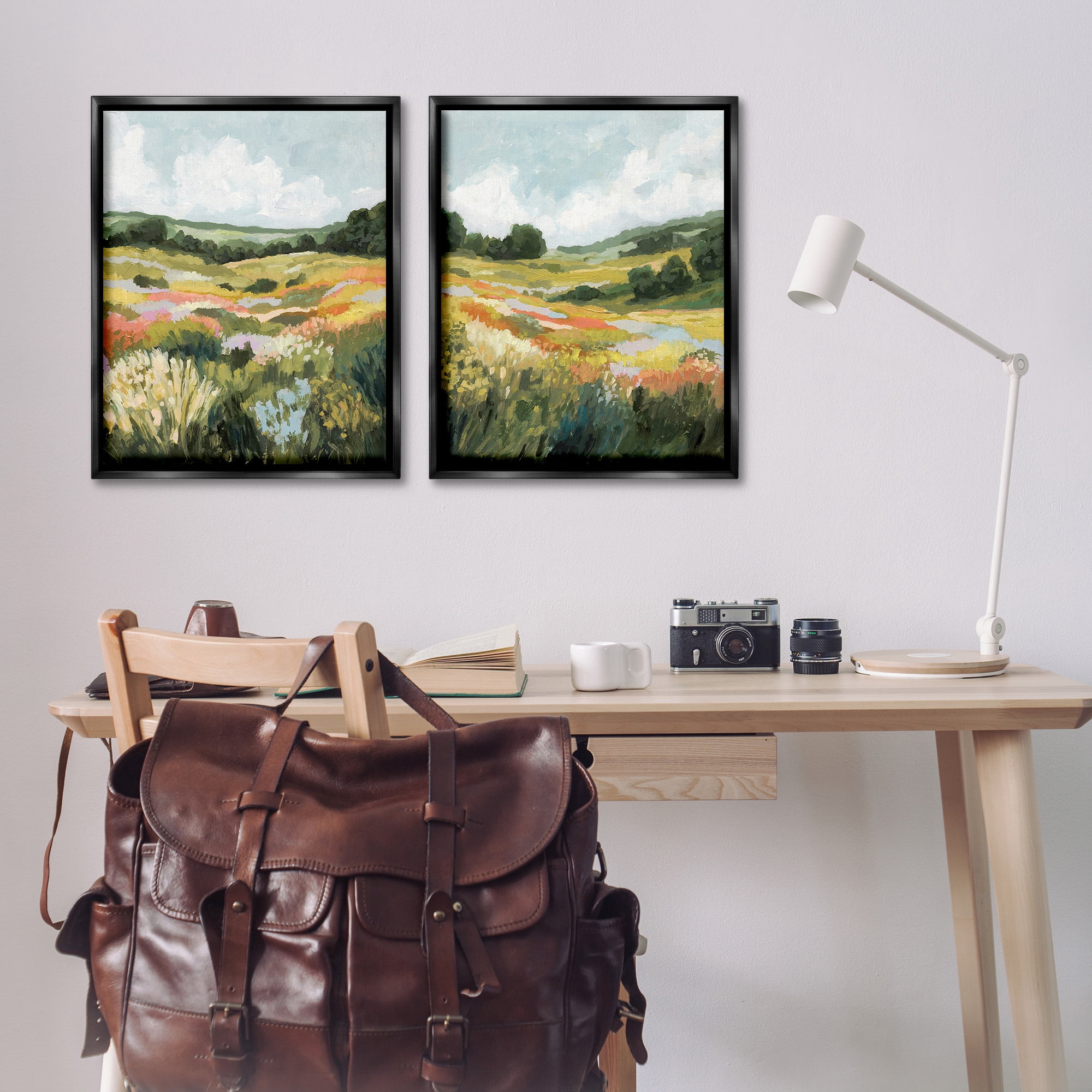 Stupell Industries Vast Meadow Painting Landscape Painting Black Floater Framed Canvas Art Print Wall Art, 25 x 31, Set of 2