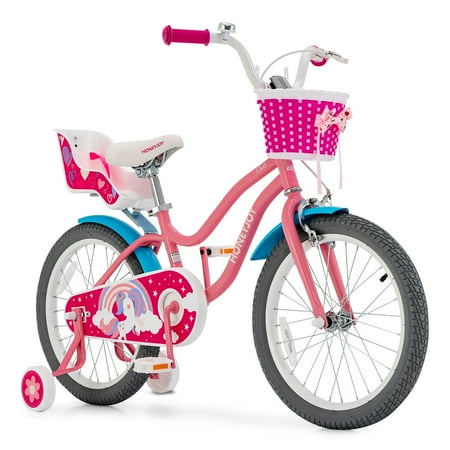 Gymax 18 Inches Kids Bicycle w Doll Chair Basket Kids Bike w Training Wheels Pink Walmart