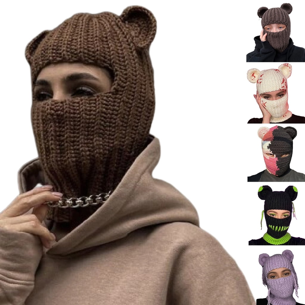 ROZYARD Daily Balaclava Neck Protect Hat Cute Bear Ear Windproof Hat for Winter