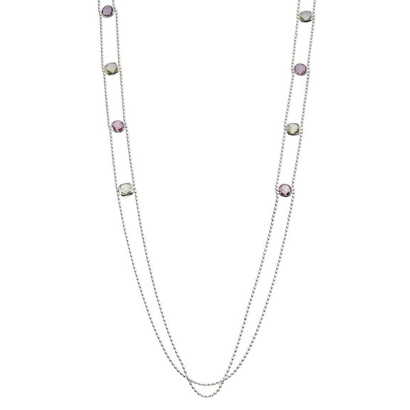 5th & Main Sterling Silver Beads Double Chain Necklace with Amethyst and Green Amethyst Square Stones