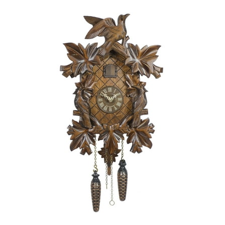 Quartz Cuckoo Clock 7 leaves, 3 birds, with music