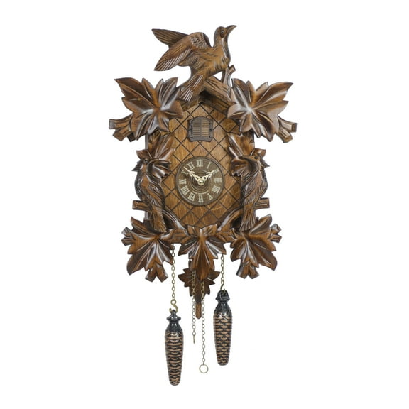Quartz Cuckoo Clock 7 leaves, 3 birds, with music