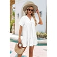 thumbnail image 6 of Women'S Short Sleeve V Neck Ruffle Hem Solid Swing Smock Dress Casual Loose Fit Mini Dress Summer Beach Wear White XXL, 6 of 9