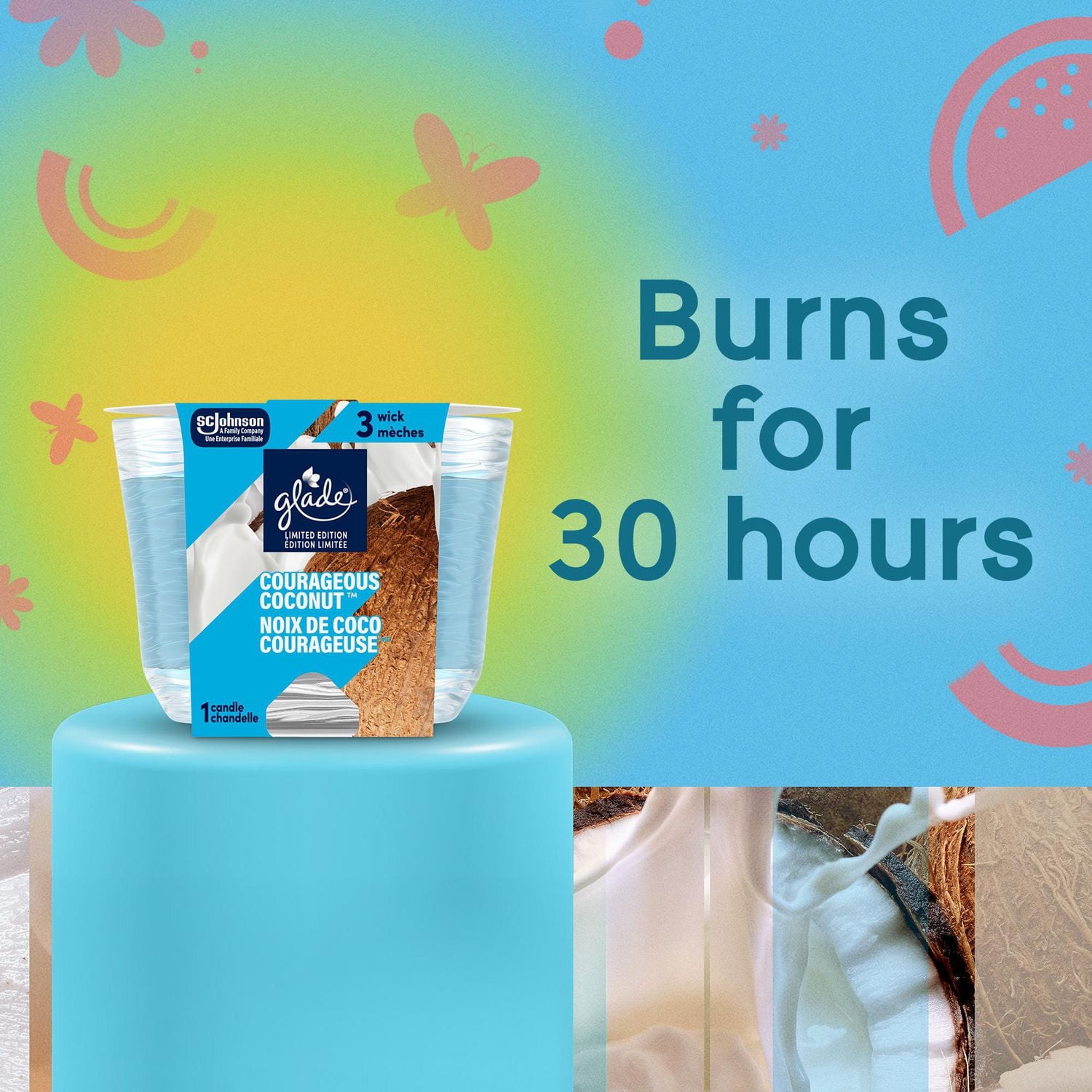 Glade® Scented Candle Air Freshener, Courageous Coconut™, 3-Wick Candle