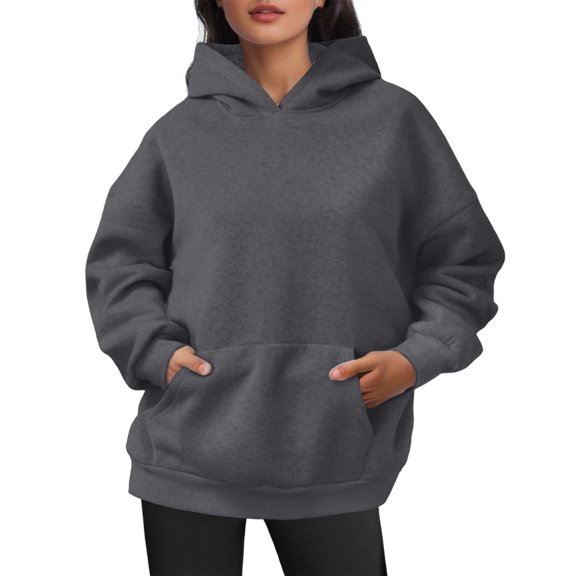 Fgnfyis Women's Oversized Zip Up Hoodie Pullover Sweater Long Sleeve with Pockets for Fall Winter Outfits Dark Gray S