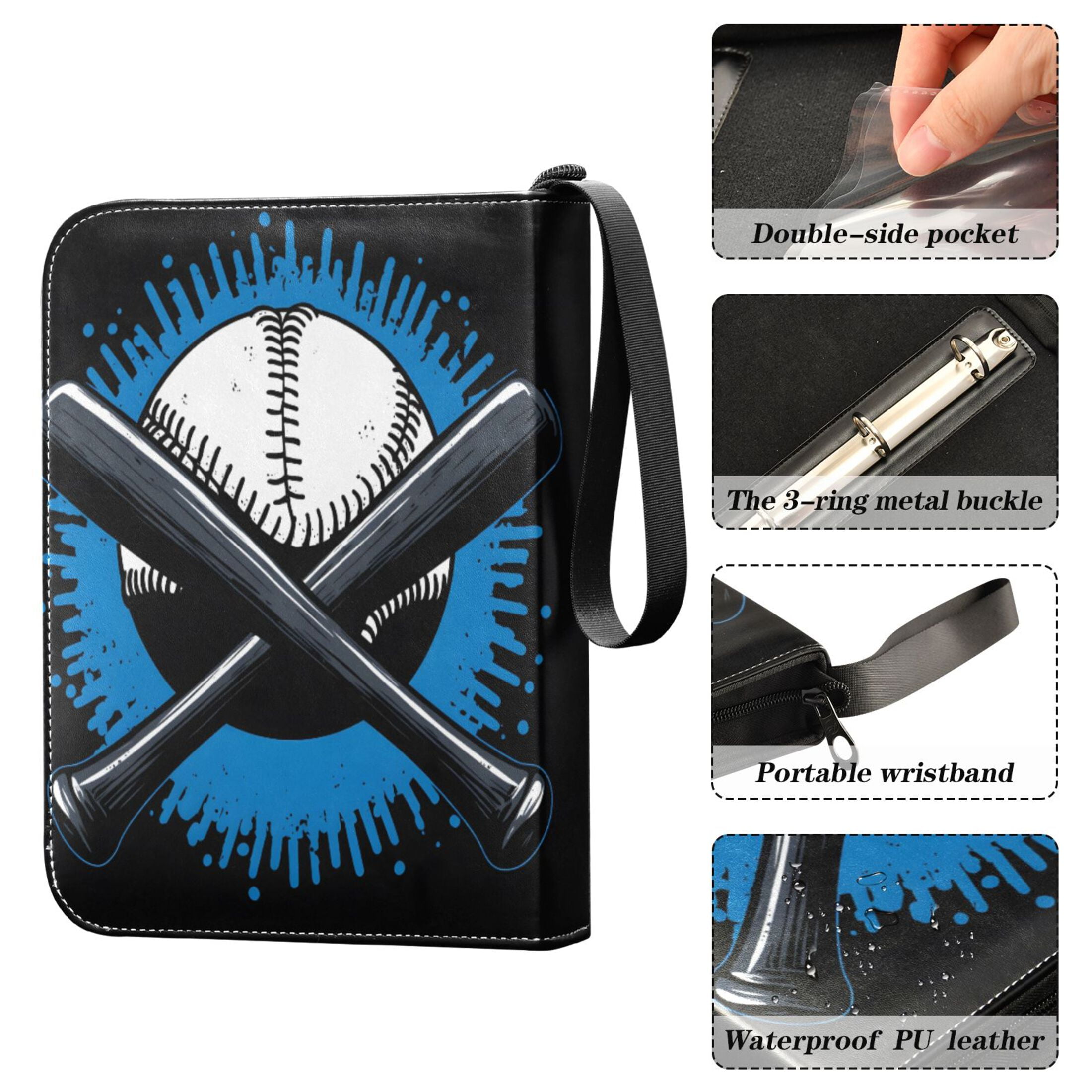 Trading Card Binder Album 400 Pockets 50 Removable 4-Pocket Pages Waterproof Baseball Bat and Baseball