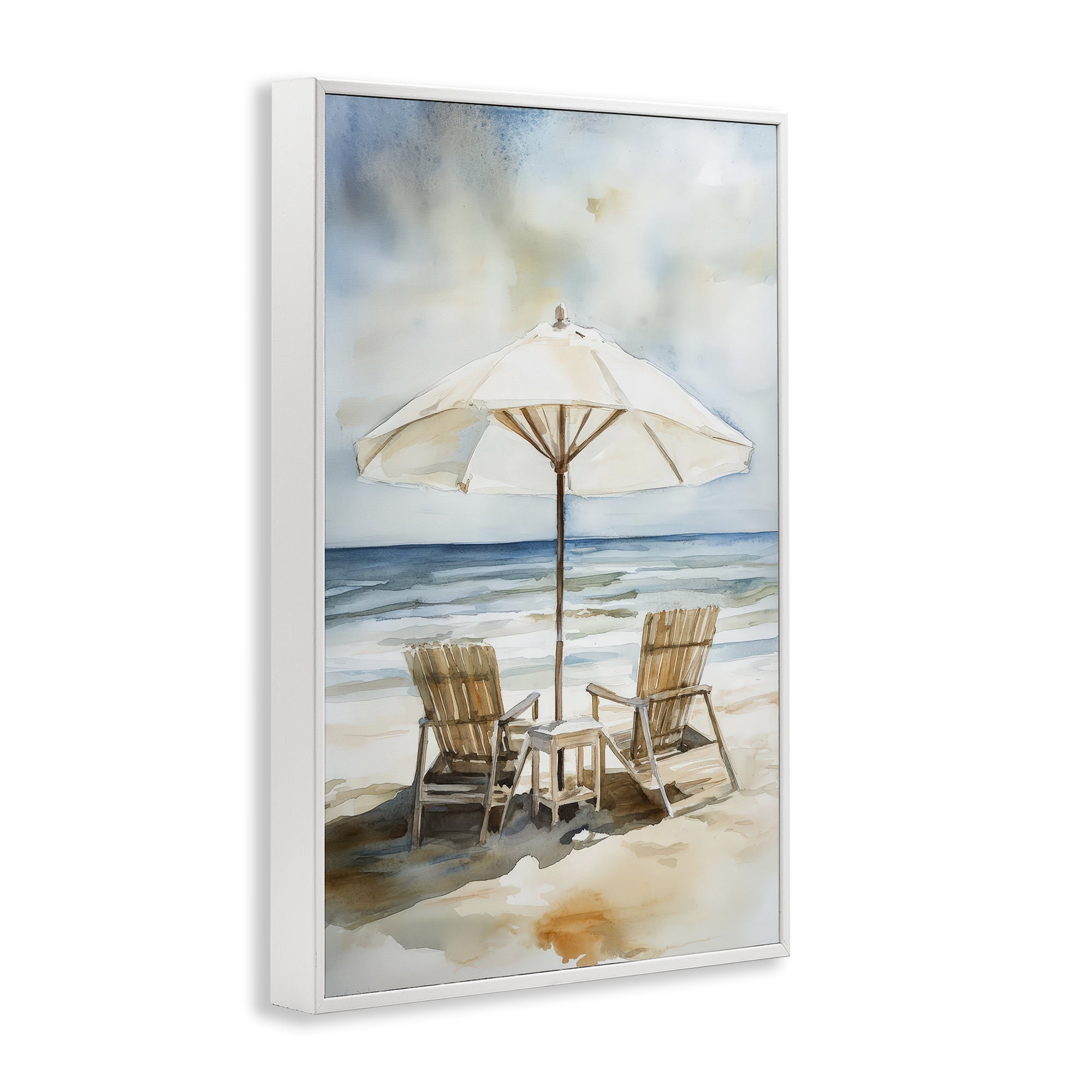 Stupell Industries Watercolor Paradise Beach Scene White Framed Giclee Art, design by Petal Prints Design