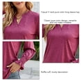 thumbnail image 6 of Blouse V Neck Ruffle Cuffs Long Sleeve Pure Color Fashionable Casual Tops for Women Wine Red XL, 6 of 6