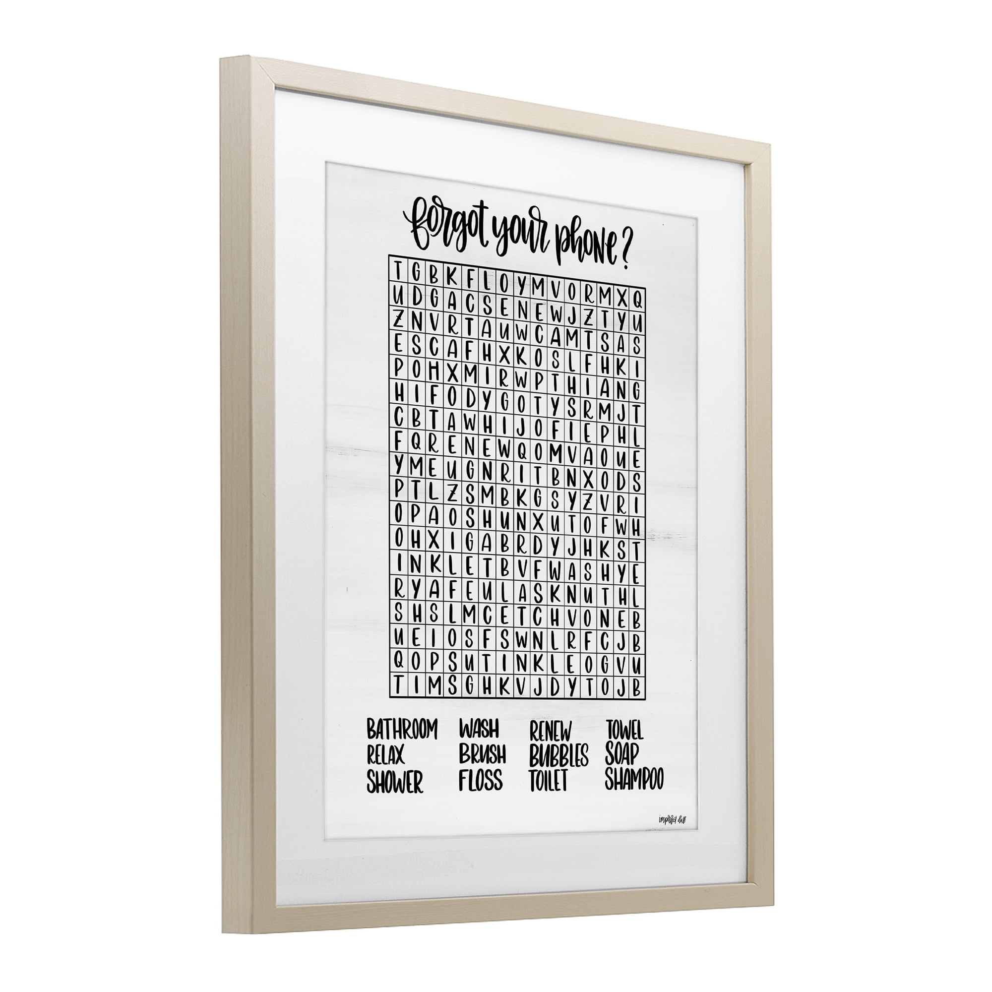 Stupell Industries Forgot Phone Bathroom Wordsearch Birch Framed Print Under Glass, design by Imperfect Dust