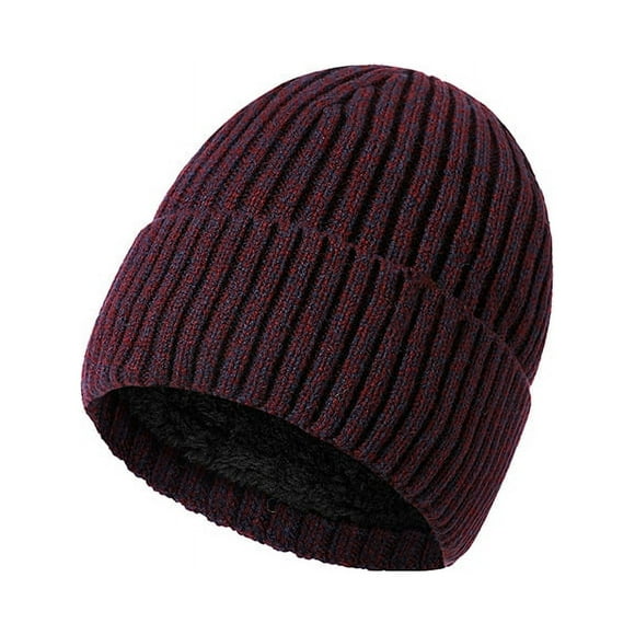 Zhuge Gorros de invierno gruesos y cálidos para mujer, gorro de punto, gorro de calavera, gorros para hombres y mujeres, rojo oscuro