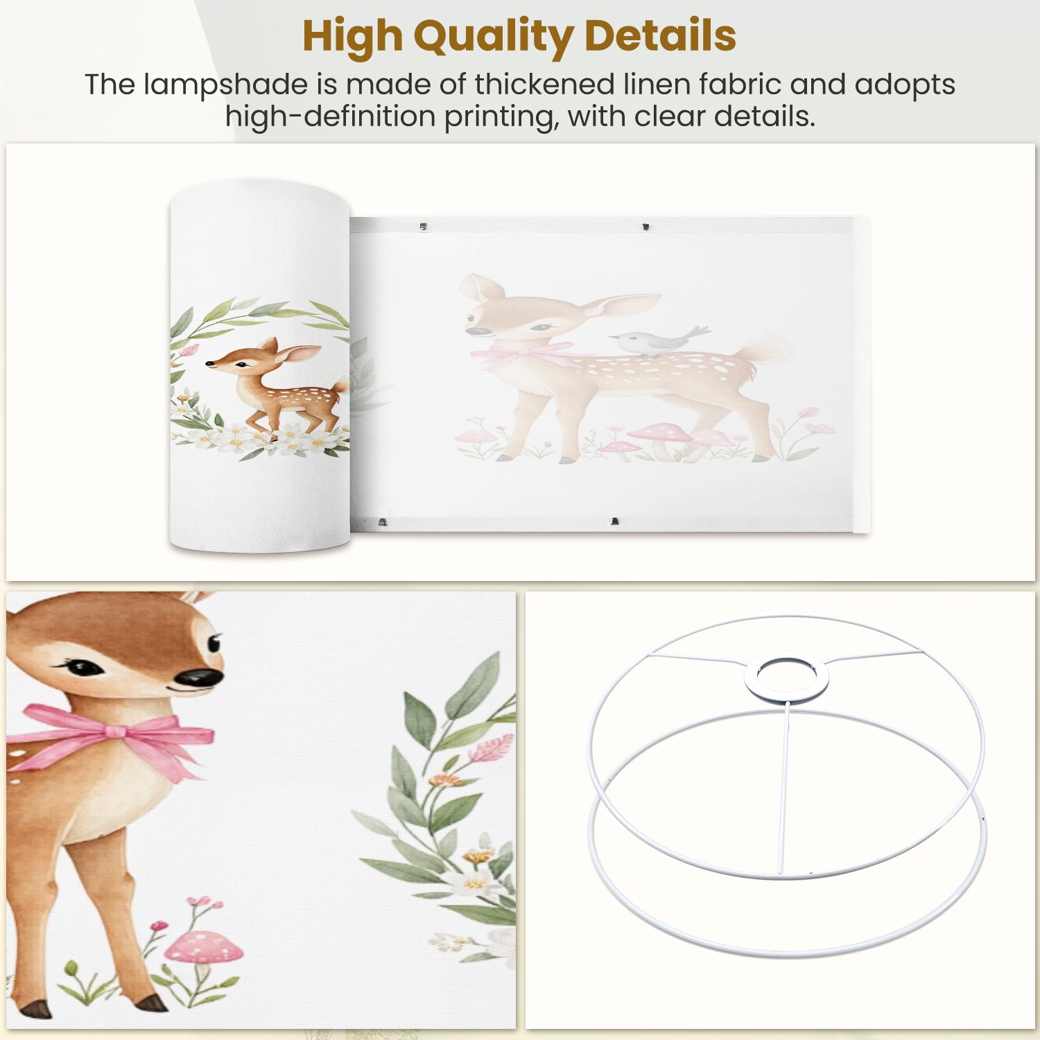 Boho Lampshades 2 Pack watercolor fawn forest animals for baby dust rose pink floral wreath 13"x13"x10" Light Shade for Table Lamps Floor Lamps Drum Lamp Shades Lampshade Replacement Easy Assembly