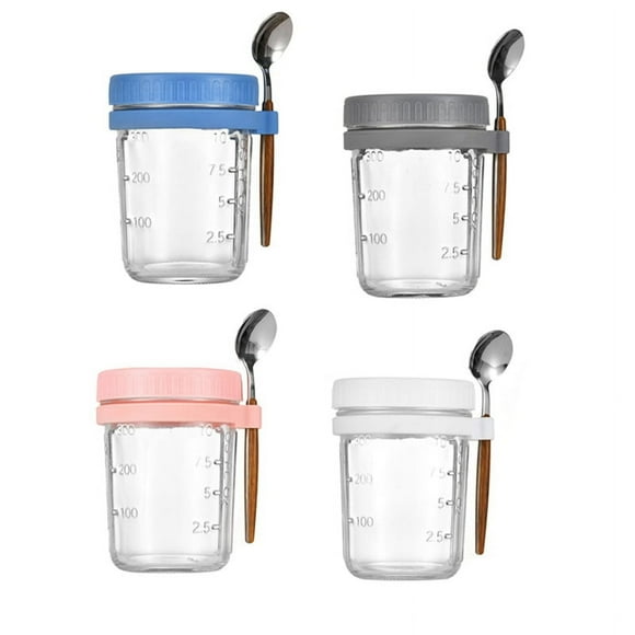 4PCS Overnight Oats Containers with Lids and Spoons Glass MasonJars for Overnight Oats Leak Proof Oatmeal Container