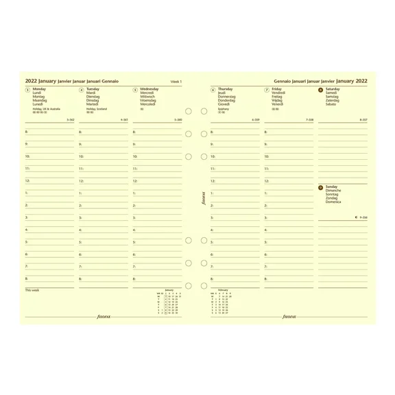 Filofax Refill, A5 Size, Week-To-View With Appointments, Cotton Cream Paper 2022