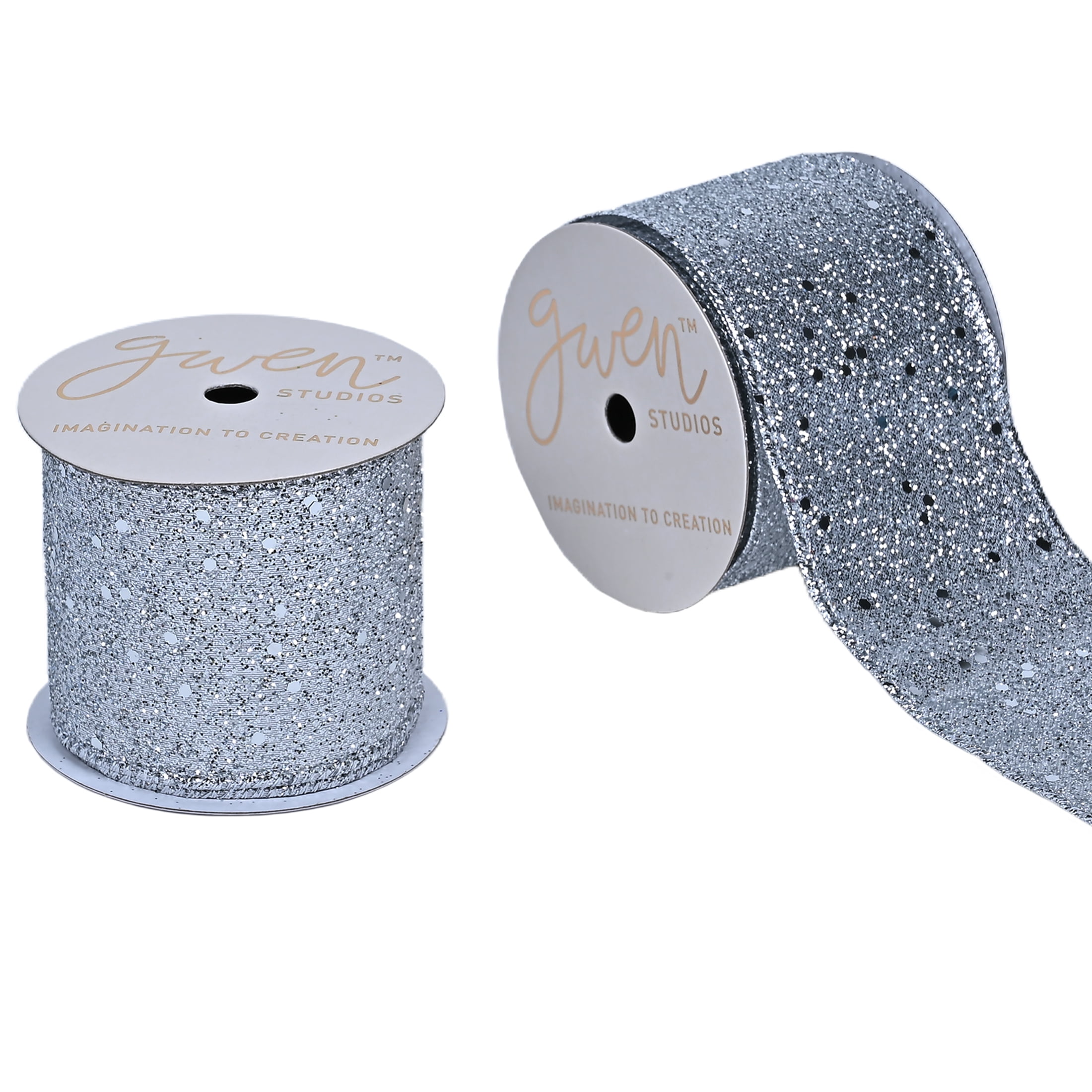 Gwen Studios 2.5" Metallic Silver Wire Ribbon, 3 yards