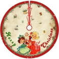 thumbnail image 2 of Vintage Christmas Tree Skirt Christmas Decorations - Red Vintage Style Xmas Tree Skirt Mat with Santa Claus Girls Snowflake Pattern for Indoor Outdoor Merry Christmas Holiday Party Decor (36inch), 2 of 6