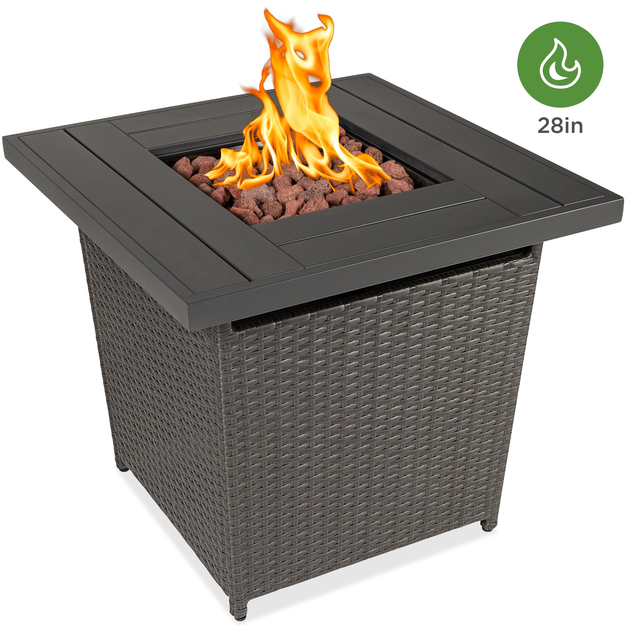 Best Choice Products 28in Fire Pit Table 50,000 BTU Outdoor Wicker Lava Rock Table Top Fire Pit