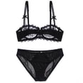 thumbnail image 2 of Conjunto de sujetador de lencería sexy de encaje cómodo y fino transparente para mujer, 2 of 6
