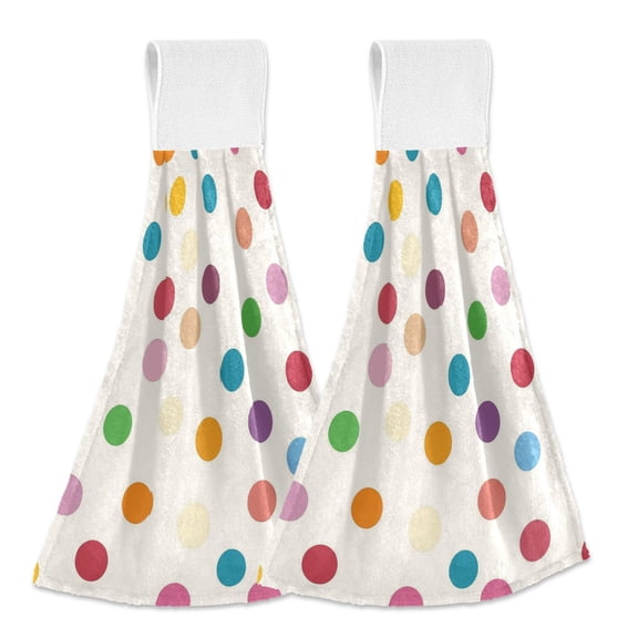 Yayeee Kitchen Hanging Hand Towels Set of 2 with Loop Bathroom Absorbent Tie Towel, Polka Dot